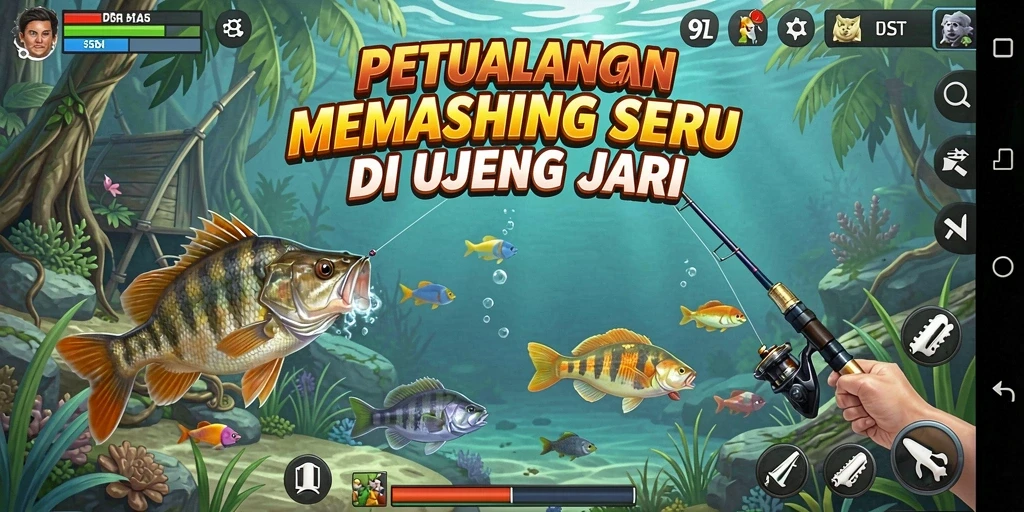 Screenshot gameplay 9SL menampilkan aksi memancing yang mendebarkan.