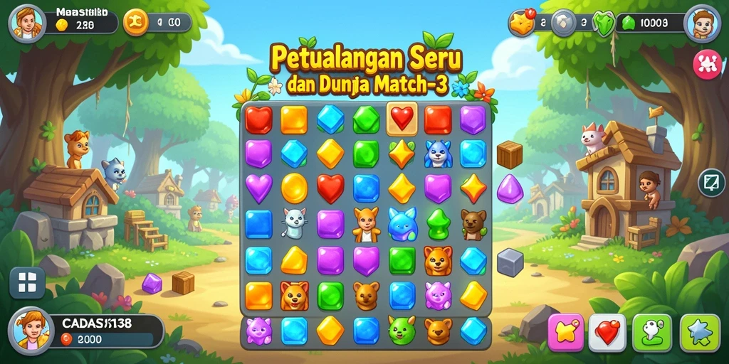 Tampilan gameplay menakjubkan dari CADAS138, menampilkan tantangan Match-3 yang seru.