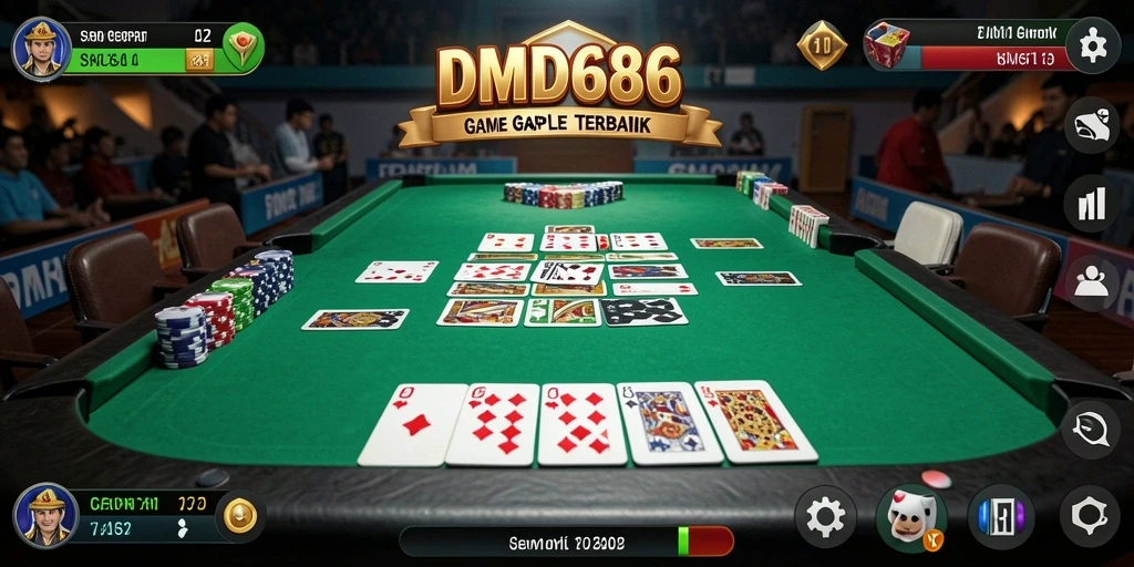 Tampilan utama gameplay DMD686 menampilkan suasana seru permainan Gaple.