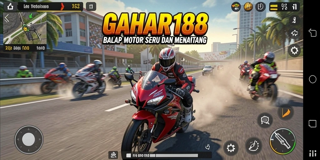 Gameplay seru balap motor GAHAR188 dengan aksi mendebarkan.