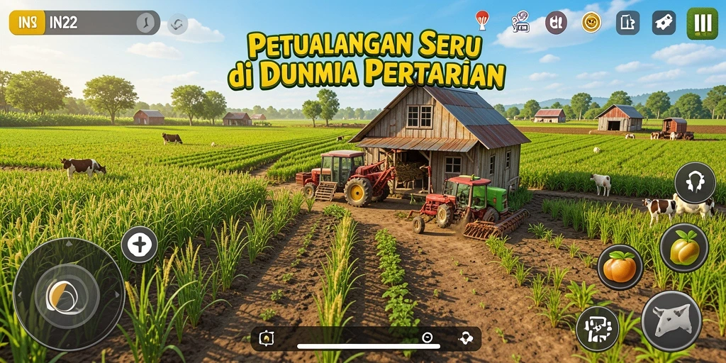 Tampilan gameplay seru di dunia pertanian IN22.