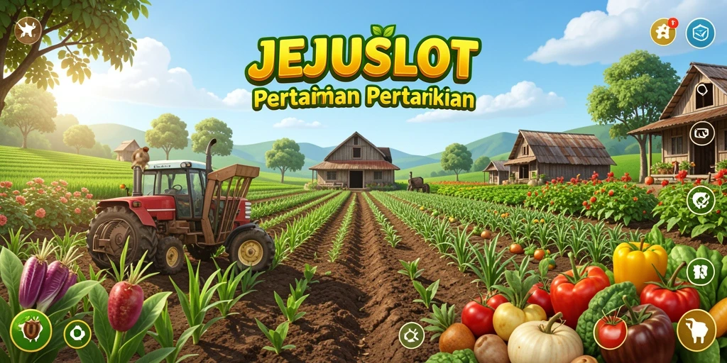 Screenshot gameplay JEJUSLOT menampilkan keindahan ladang pertanian.