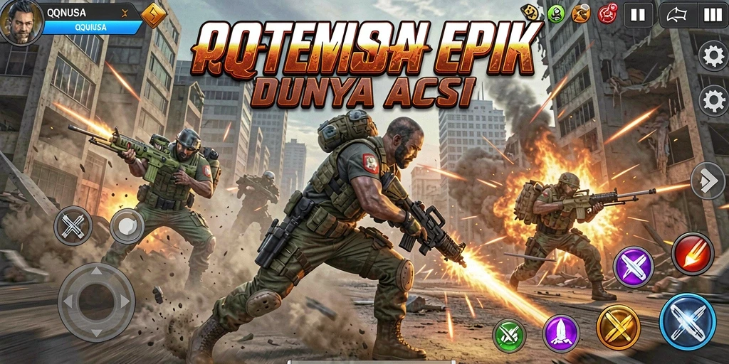 Screenshot gameplay QQNUSA menampilkan aksi pertempuran yang intens.