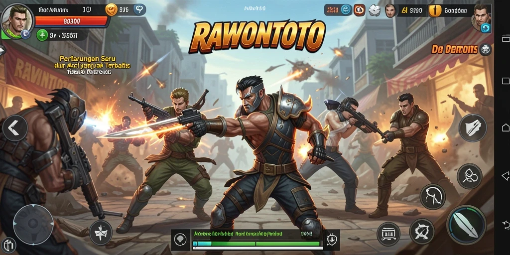 Tampilan gameplay menegangkan dalam RAWONTOTO saat karakter bertarung.