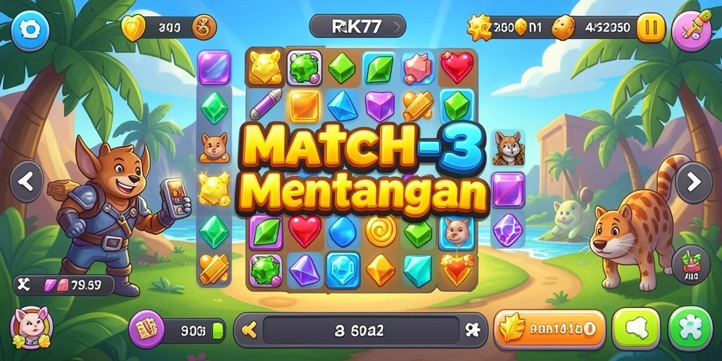 Tampilan gameplay RK77 yang menampilkan keseruan Match-3.