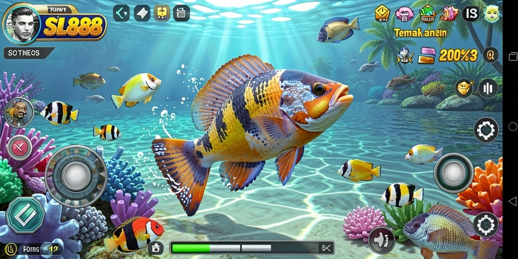 Tampilan gameplay Tembak Ikan yang menarik dan berwarna.