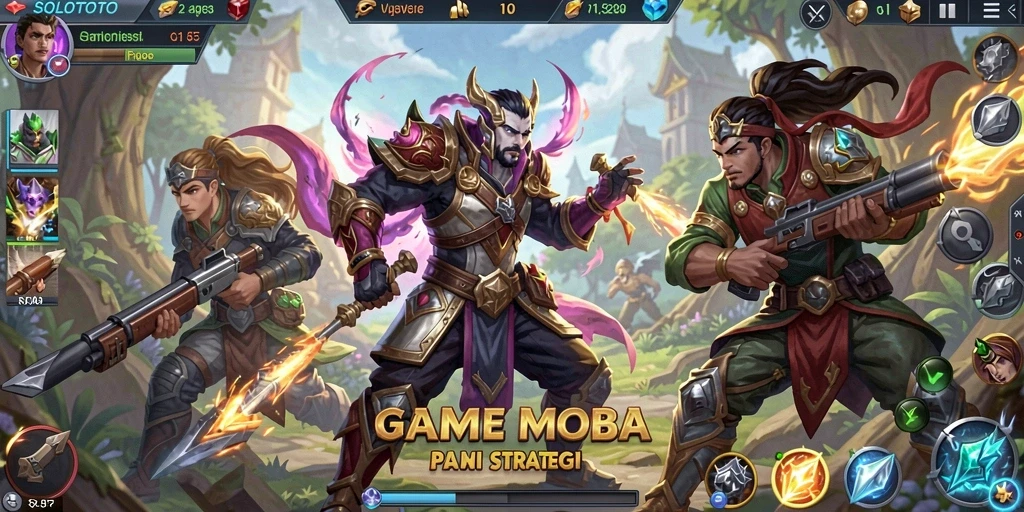Screenshot gameplay SOLOTOTO menampilkan aksi seru dalam pertempuran MOBA.